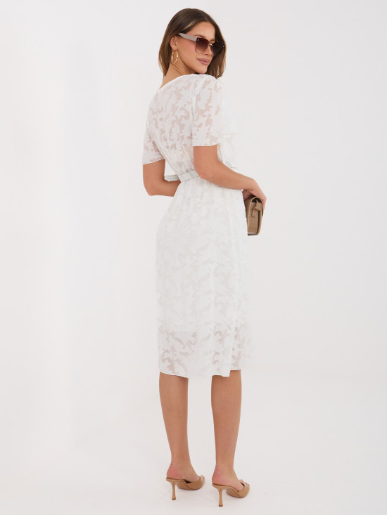 Ecru rozšírené midi šaty s opaskom