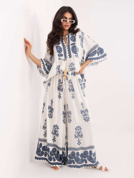 Dámsky komplet s potlačou a viazaním ecru