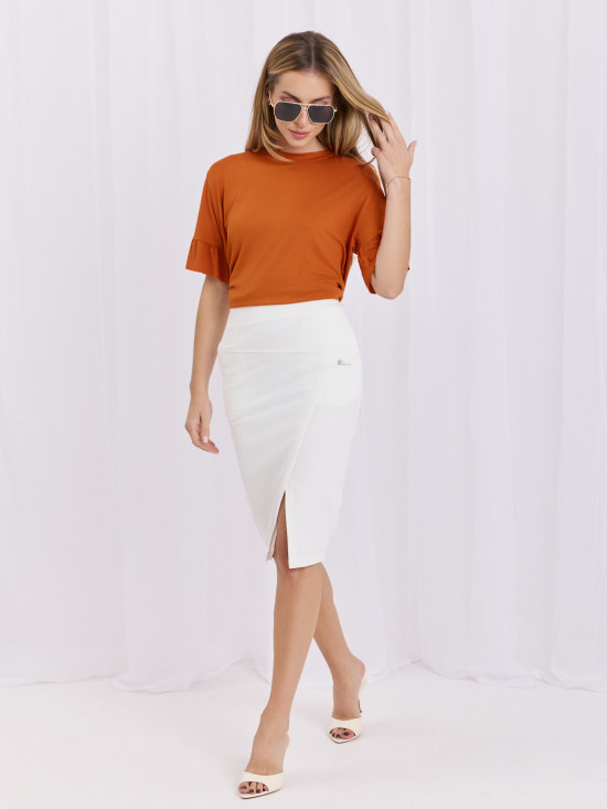 Bavlnená midi sukňa s vreckami v bielej farbe