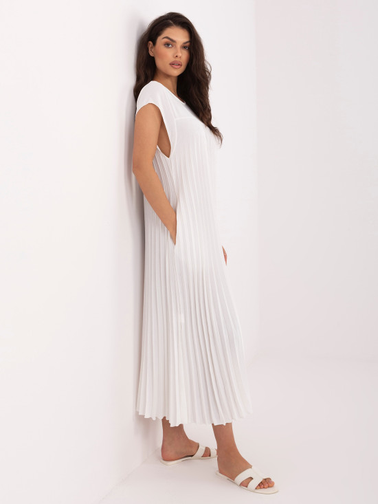 Elegantné midi šaty ecru s vreckami