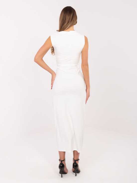 Elegantné midi šaty s vodopádovým výstrihom, ecru
