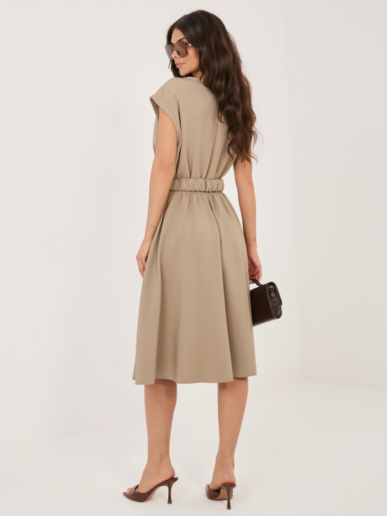 Béžové rozšírené midi šaty s opaskom