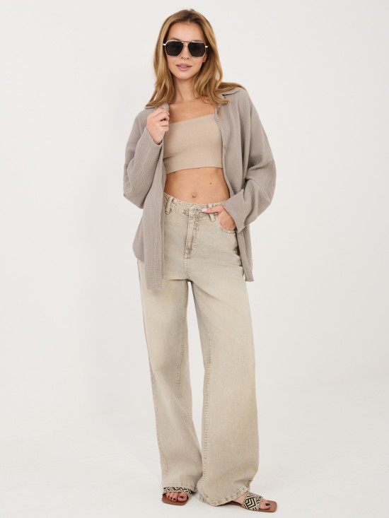 Béžová bavlnená košeľa s golierom