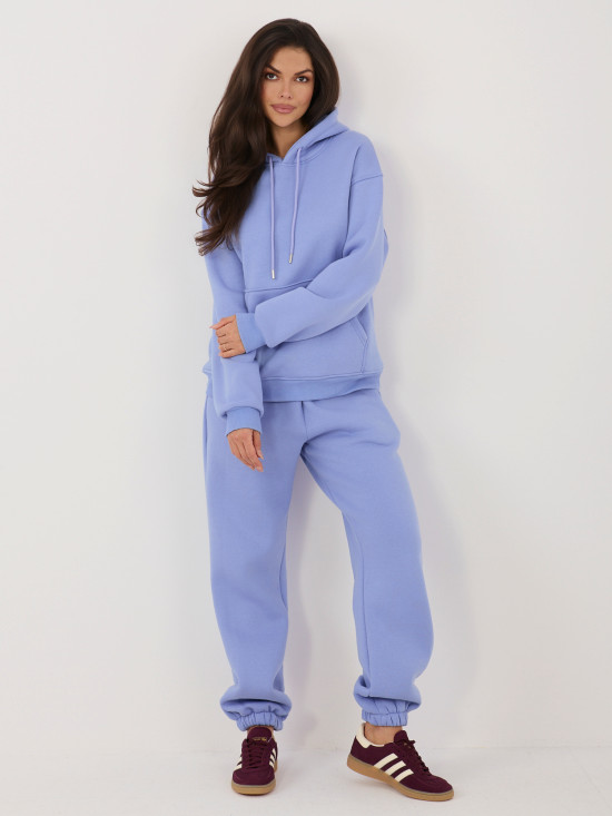 Fialová dámska súprava s kapucňou a dlhými rukávmi