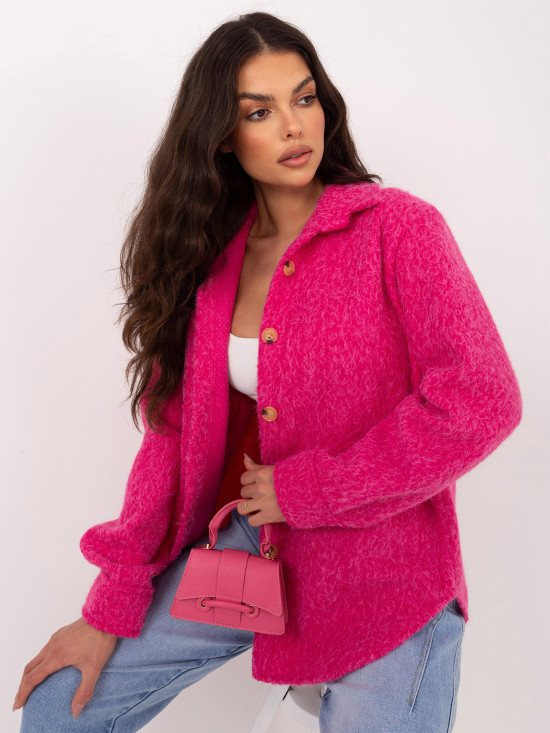 Štýlová fuchsiová prechodná bunda s golierom