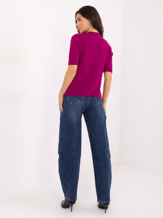 Fuchsiový pletený sveter s krátkym rukávom