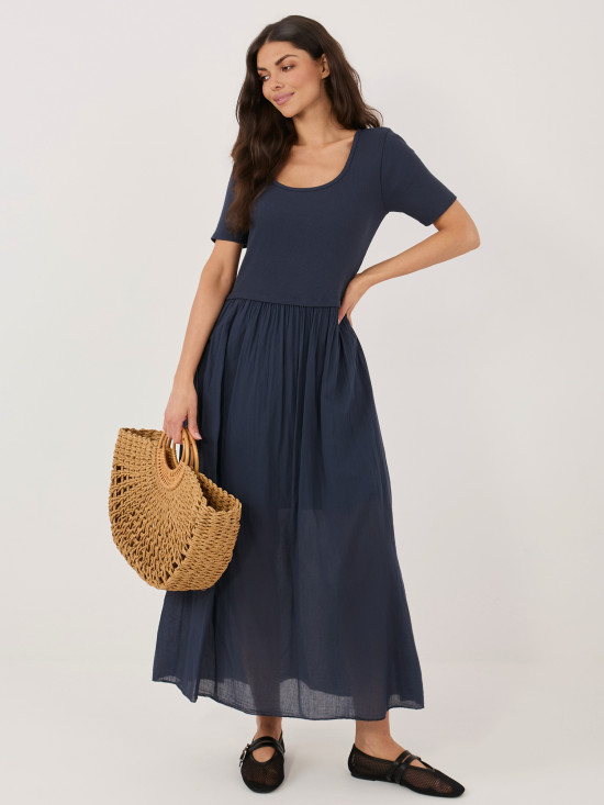 Rozšírené midi šaty s podšívkou, tmavomodré