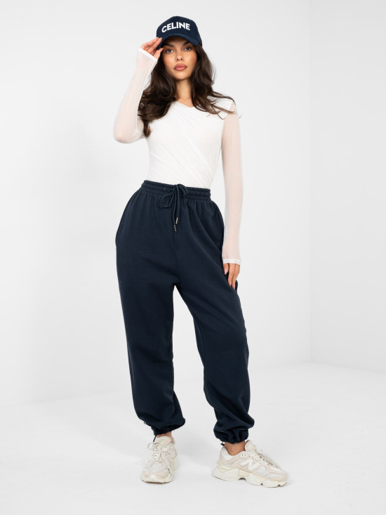 Dámske tmavomodré teplákové joggery s vysokým pásom