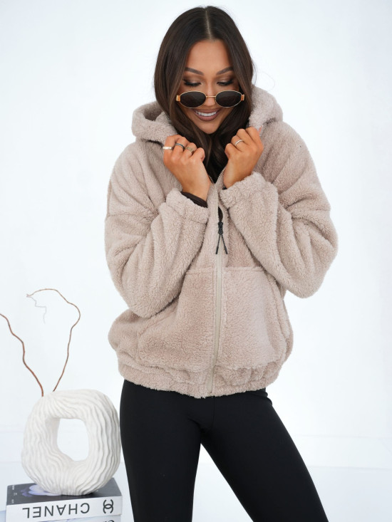 Béžová mikina so zipsom a kapucňou