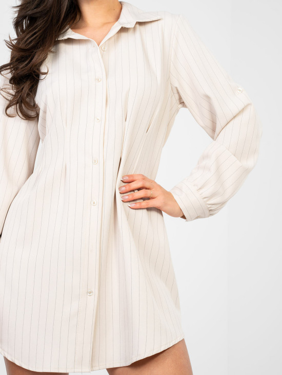 Béžové košeľové šaty s pásikmi a golierom
