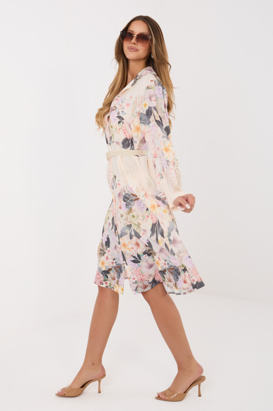 Béžové rozšírené šaty s kvetinovým vzorom