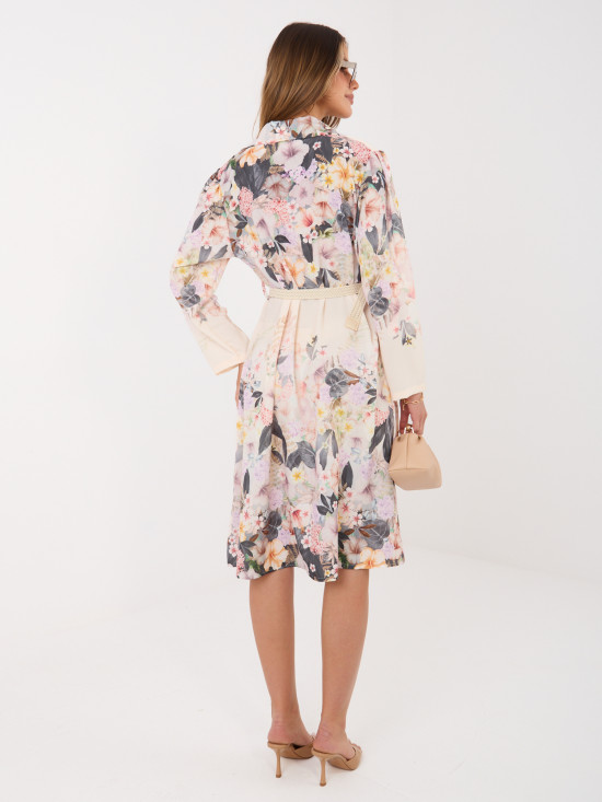 Béžové rozšírené šaty s kvetinovým vzorom