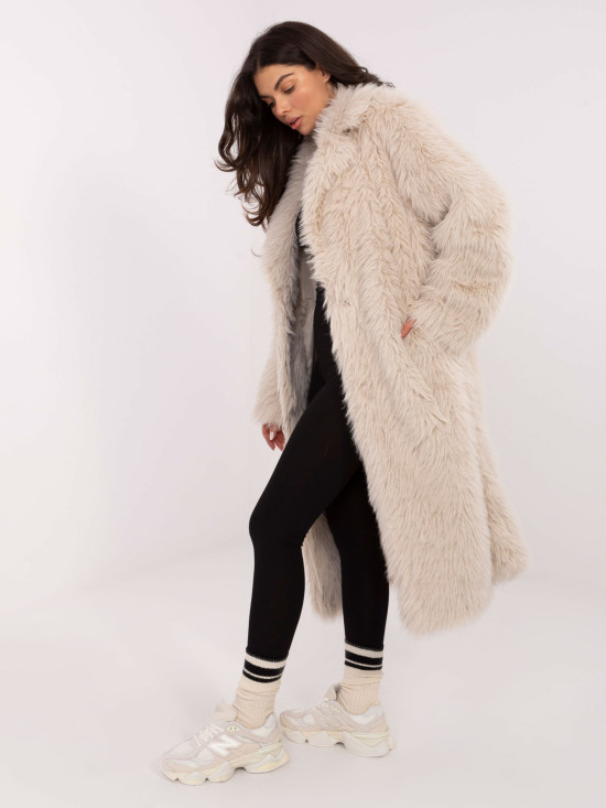 Elegantný béžový dámsky kabát s podšívkou