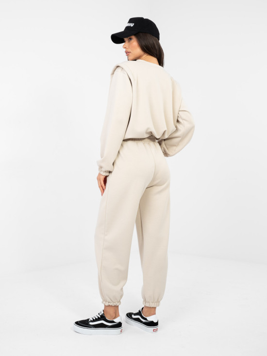 Dámsky béžový komplet s dlhým rukávom a viazaním