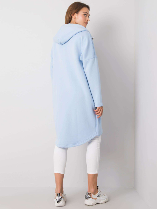 Svetlomodrá dlhá mikina s kapucňou na zips