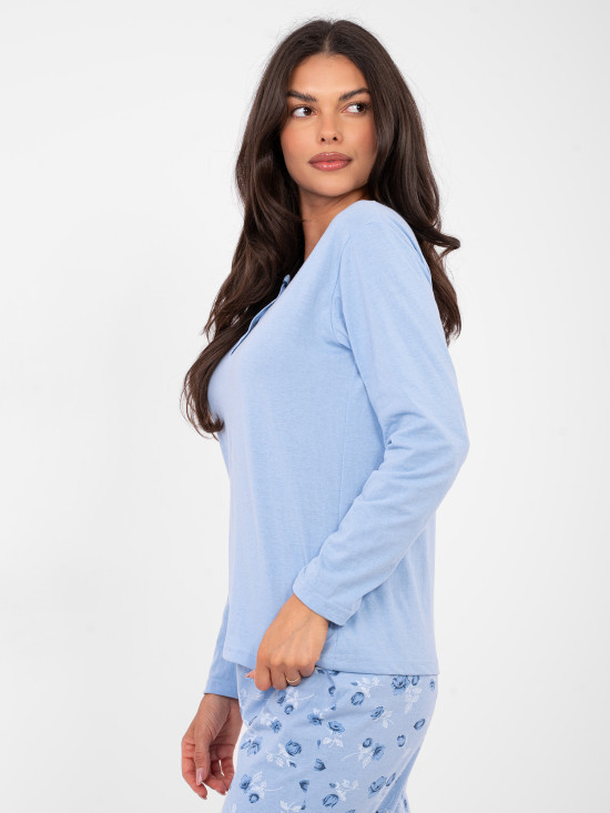 Dámske bavlnené pyžamo s kvetinovým vzorom, svetlomodré