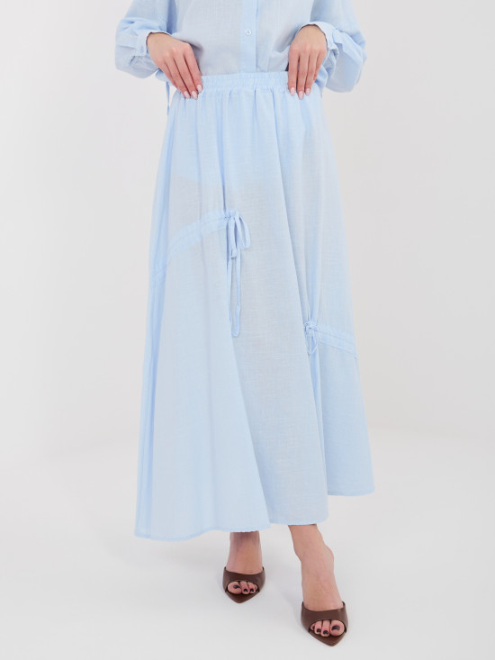 Svetlomodrá midi sukňa s viazaním
