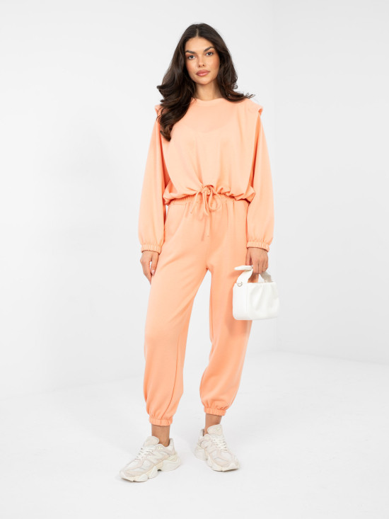 Dámska oranžová súprava s viazaním a dlhým rukávom