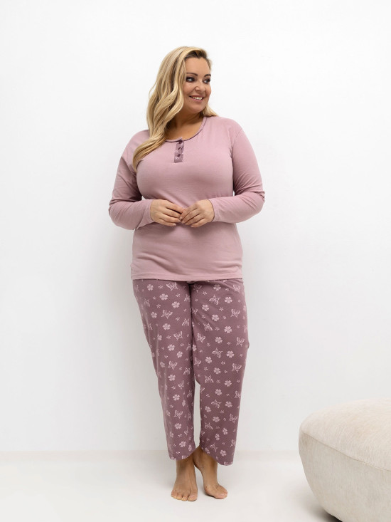 Dámske pyžamo s kvetinovou potlačou svetloružové