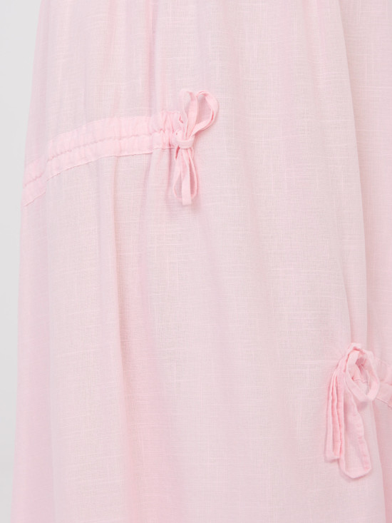Svetloružová midi sukňa s viazaním