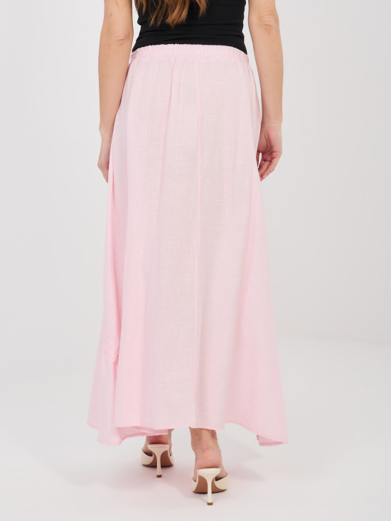 Svetloružová midi sukňa s viazaním
