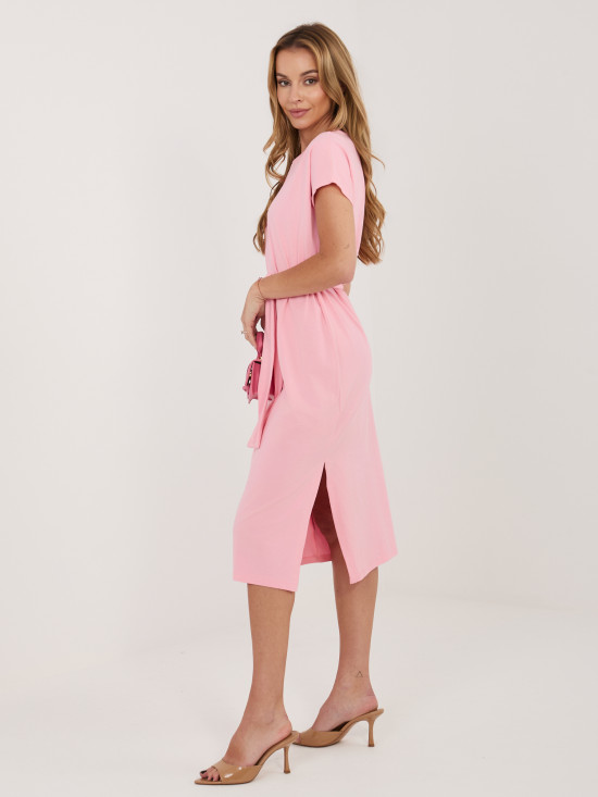 Svetloružové bavlnené letné šaty s opaskom