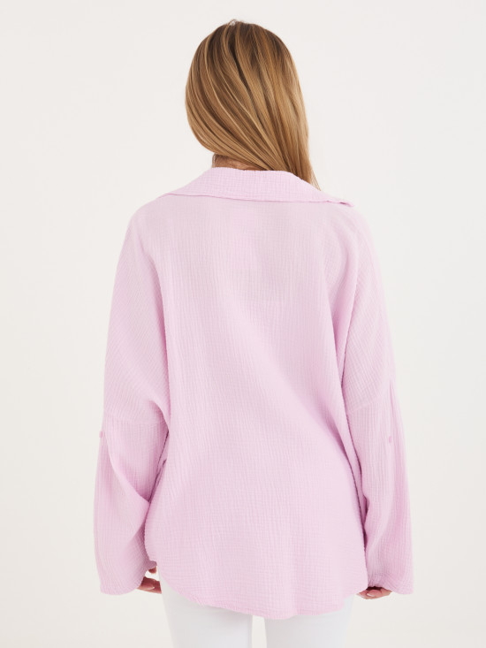 Svetloružová bavlnená košeľa s golierom