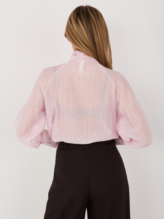 Ružová pruhovaná košeľa so šnurovacím výstrihom