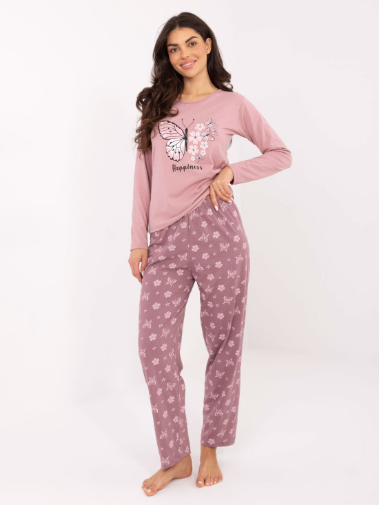 Dámske bavlnené pyžamo s potlačou, ružové