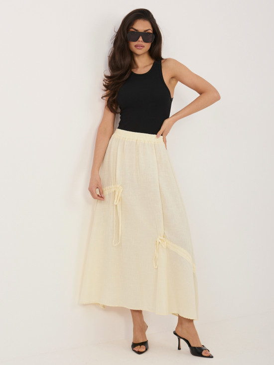 Žltá midi sukňa s viazaním