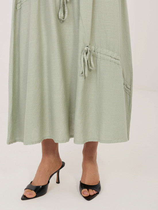 Khaki midi sukňa s viazaním