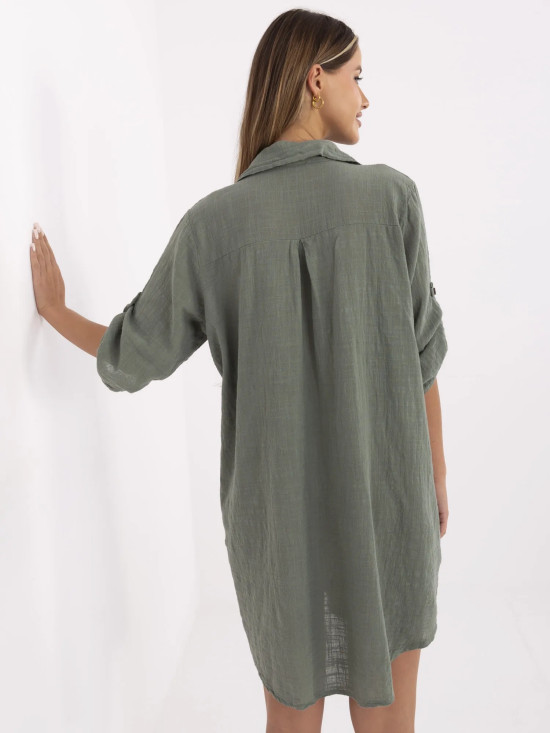 Oversize šaty s 3/4 rukávom v khaki farbe