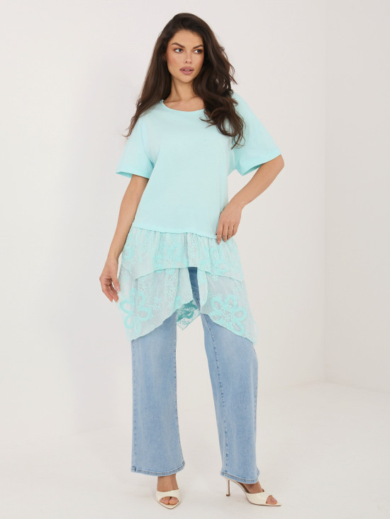 Mätová bavlnená blúzka s volánom a výšivkou