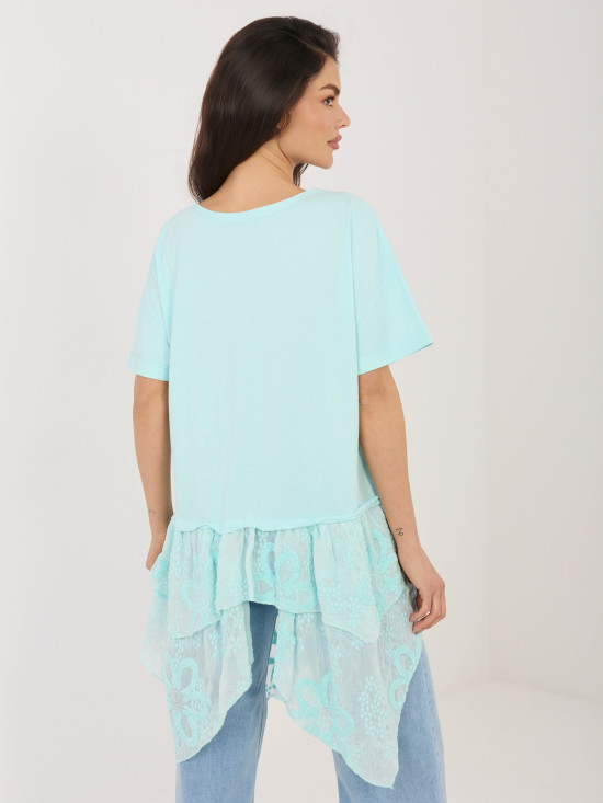 Mätová bavlnená blúzka s volánom a výšivkou