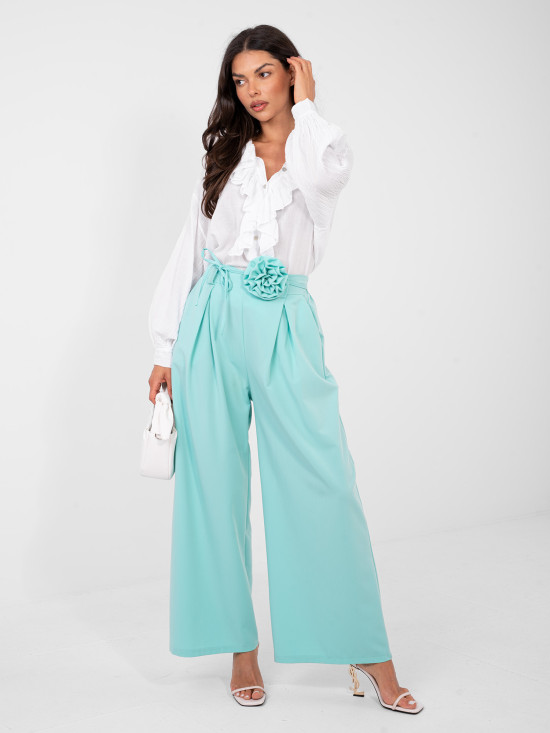 Elegantné široké nohavice v mätovej farbe