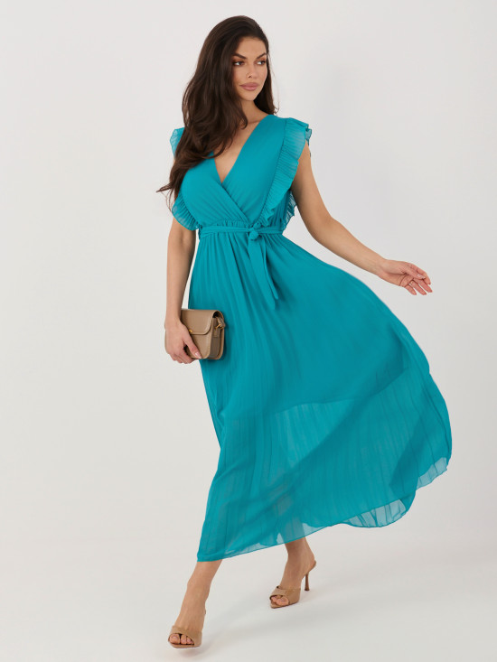 Modré rozšírené midi šaty s opaskom