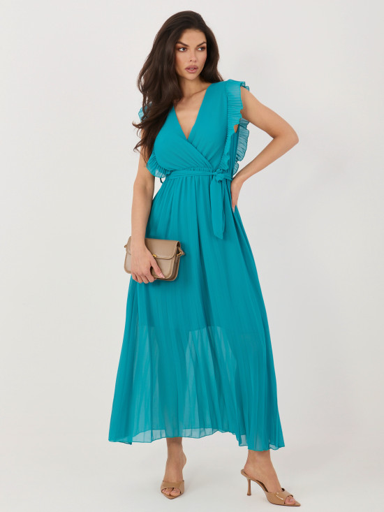 Modré rozšírené midi šaty s opaskom