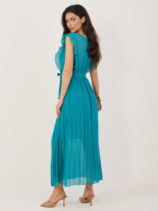 Modré rozšírené midi šaty s opaskom