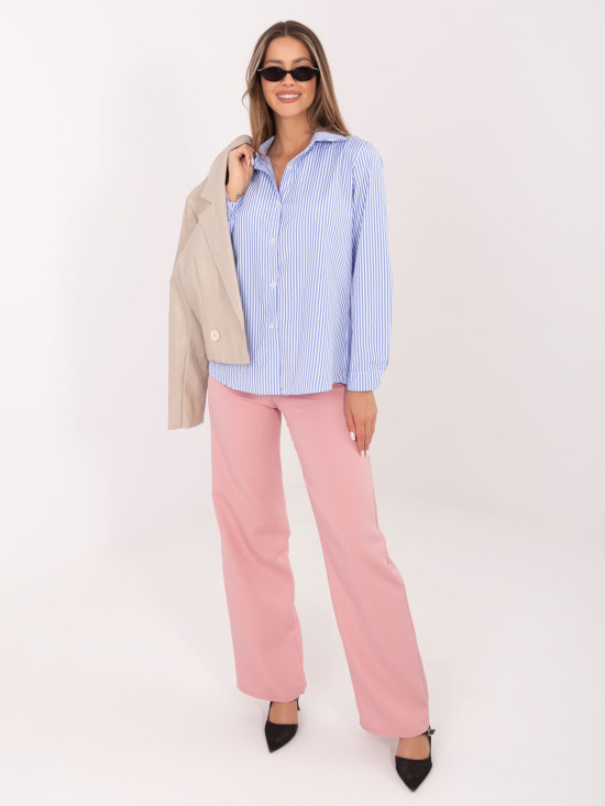 Dámska modrá pruhovaná košeľa s golierom