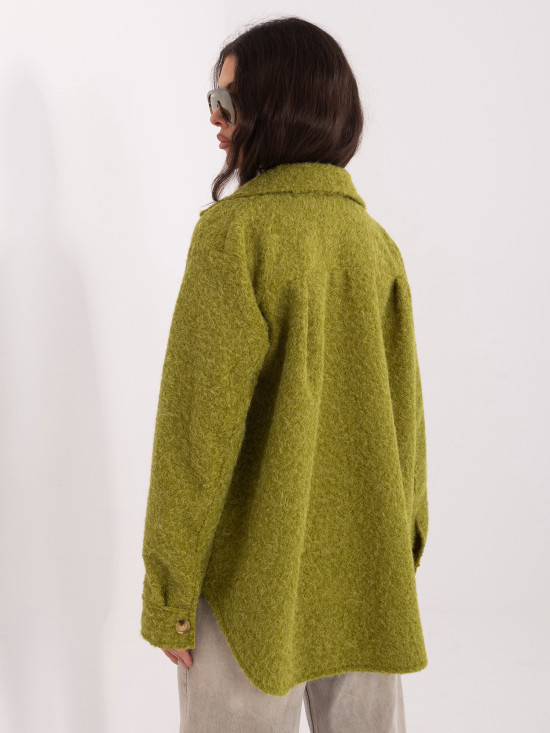 Olivovo zelená prechodná bunda s golierom