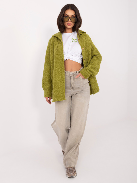 Olivovo zelená prechodná bunda s golierom