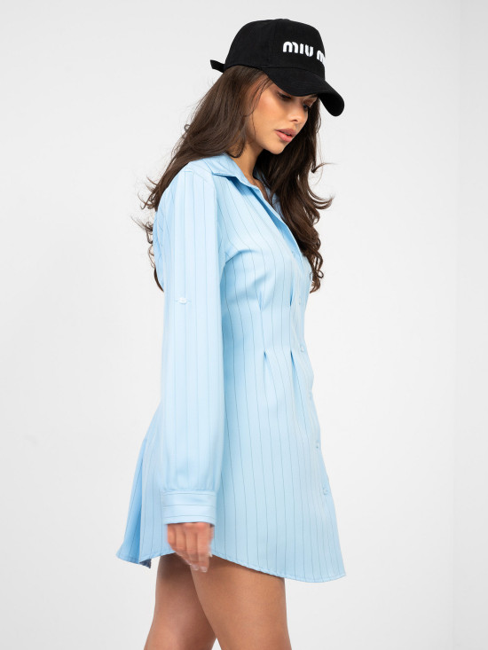 Košeľové mini šaty s pásikmi a golierom, modré
