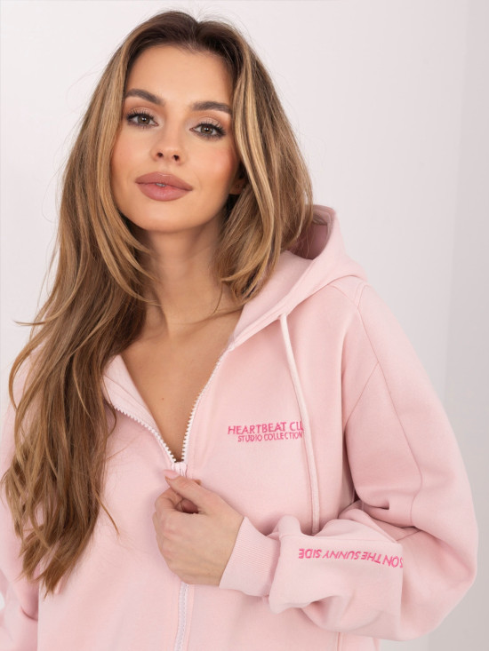 Krátka ružová mikina s kapucňou a zipsom