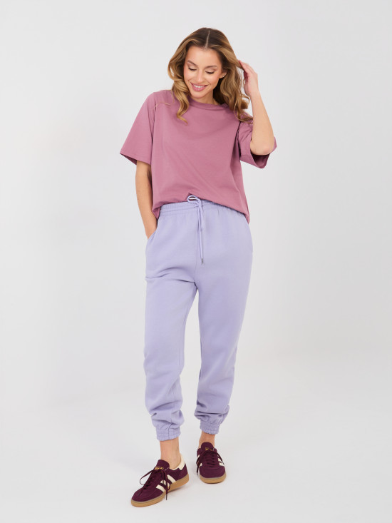 Dámske fialové teplákové nohavice s vysokým pásom