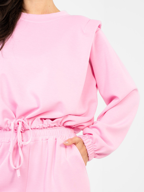 Ružová dámska súprava s viazaním a vysokým pásom