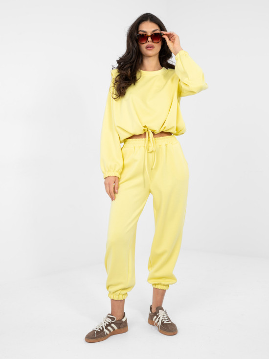 Dámska žltá súprava s viazaním a vysokým pásom