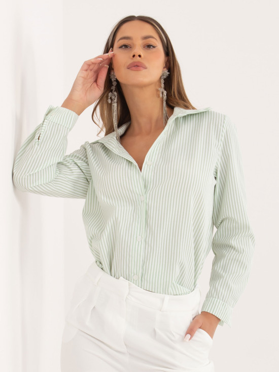 Pistáciová pruhovaná košeľa s dlhým rukávom