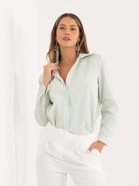Pistáciová pruhovaná košeľa s dlhým rukávom