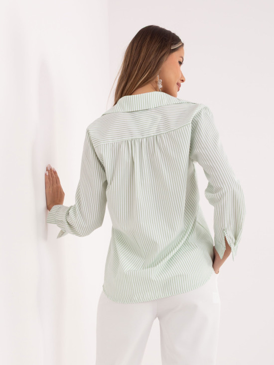 Pistáciová pruhovaná košeľa s dlhým rukávom