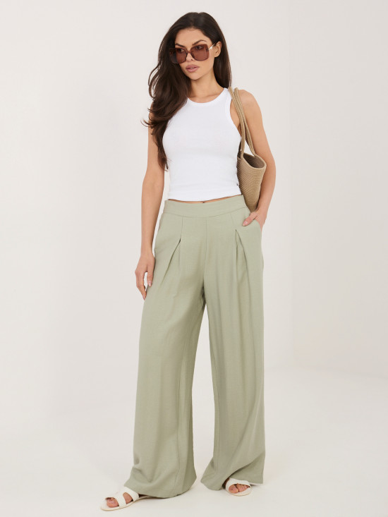 Pistáciové palazzo nohavice z viskózy